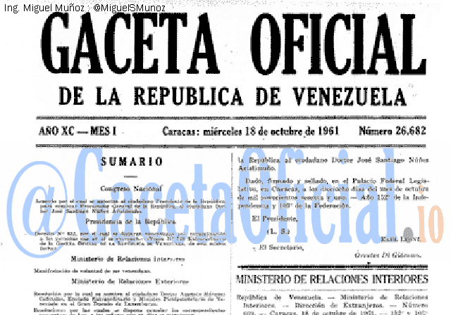 Gaceta Oficial 26682 del 18 Octubre 1961
