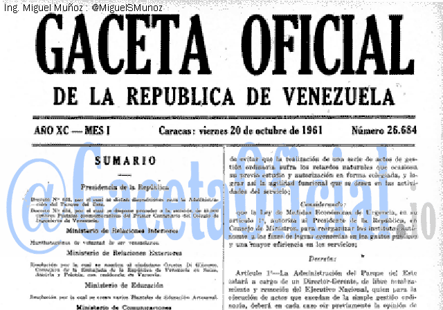 Gaceta Oficial 26684 del 20 Octubre 1961