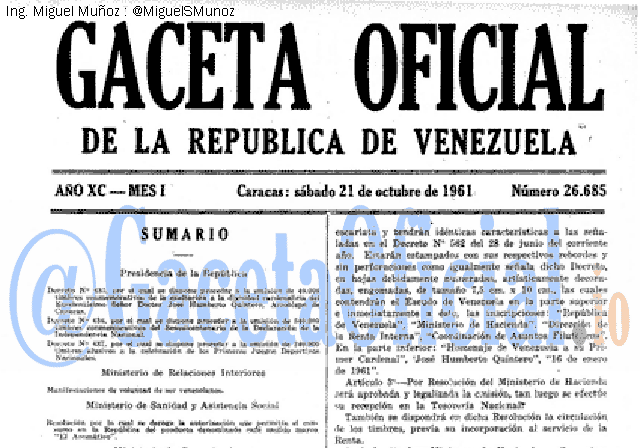 Gaceta Oficial 26685 del 21 Octubre 1961