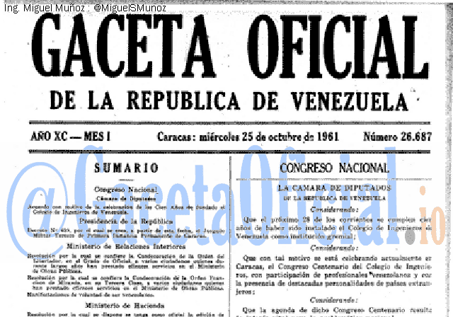 Gaceta Oficial 26687 del 25 Octubre 1961