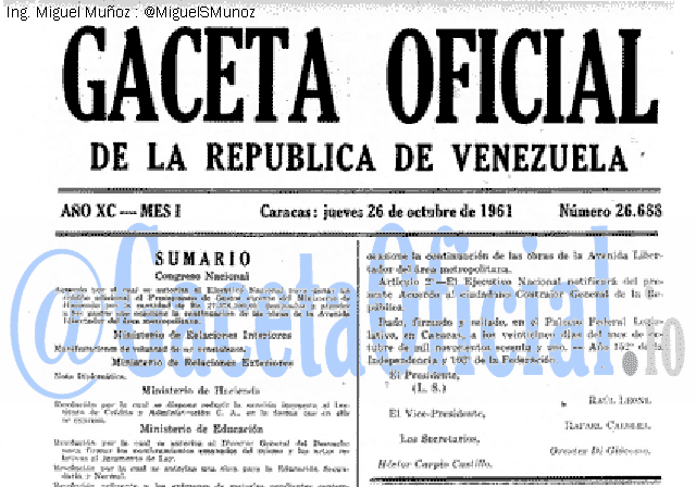 Gaceta Oficial 26688 del 26 Octubre 1961