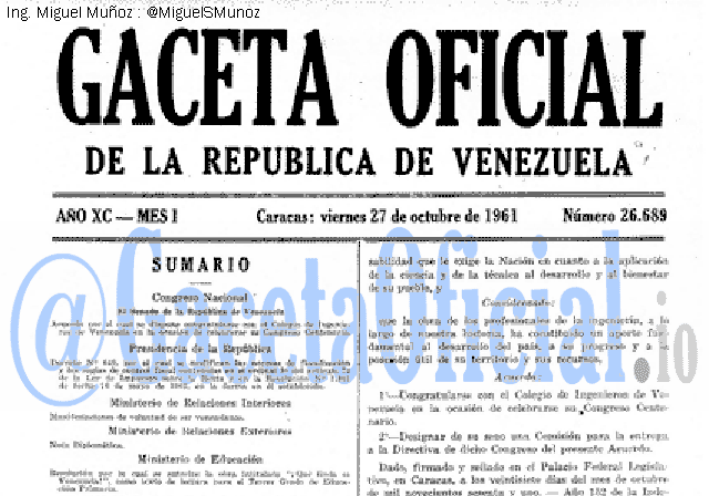 Gaceta Oficial 26689 del 27 Octubre 1961
