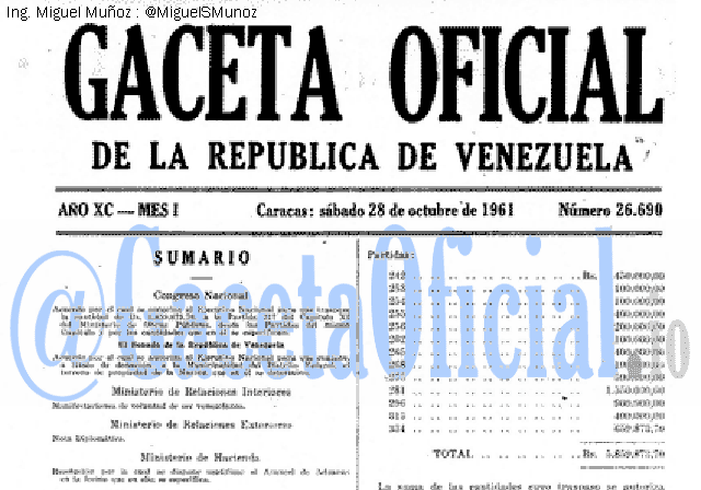 Gaceta Oficial 26690 del 28 Octubre 1961