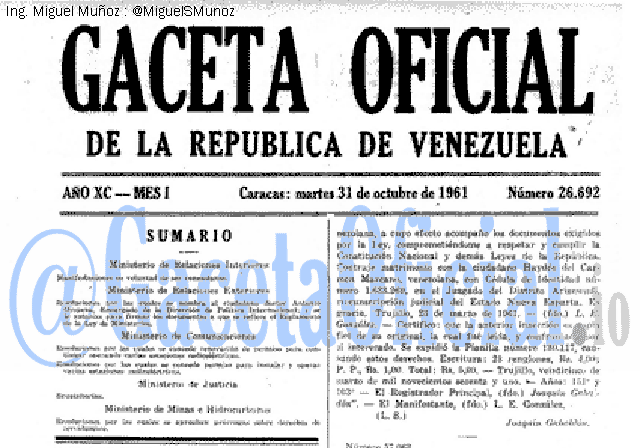 Gaceta Oficial 26692 del 31 Octubre 1961
