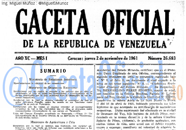 Gaceta Oficial 26693 del 2 Noviembre 1961