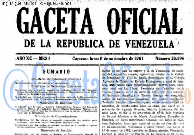 Gaceta Oficial 26696 del 6 Noviembre 1961