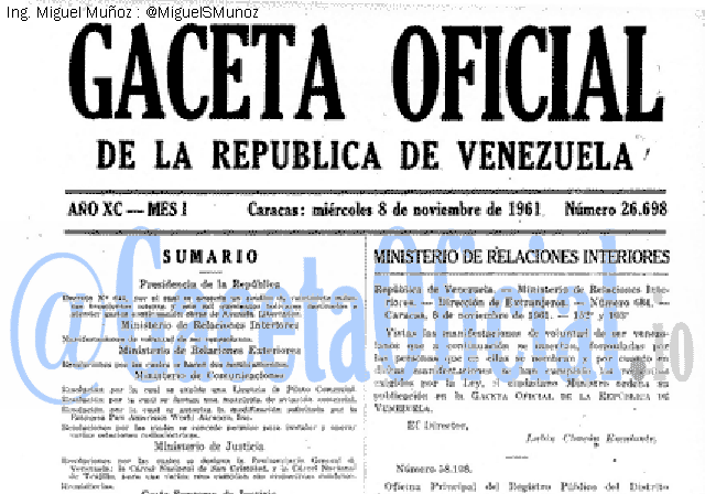 Gaceta Oficial 26698 del 8 Noviembre 1961