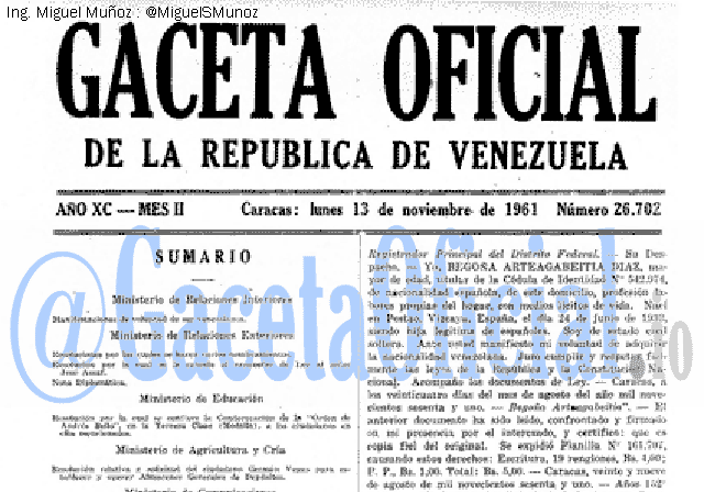 Gaceta Oficial 26702 del 13 Noviembre 1961