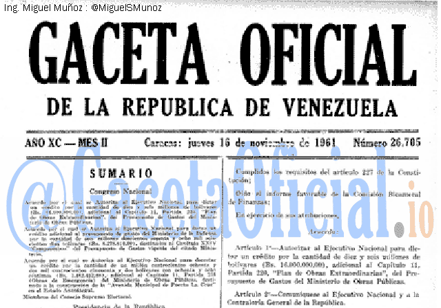 Gaceta Oficial 26705 del 16 Noviembre 1961