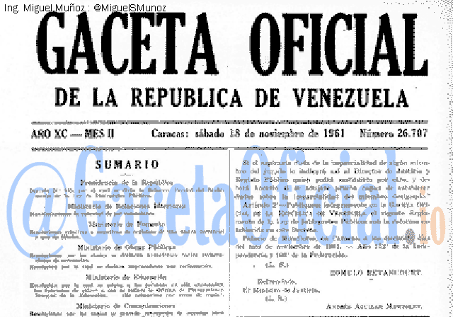 Gaceta Oficial 26707 del 18 Noviembre 1961