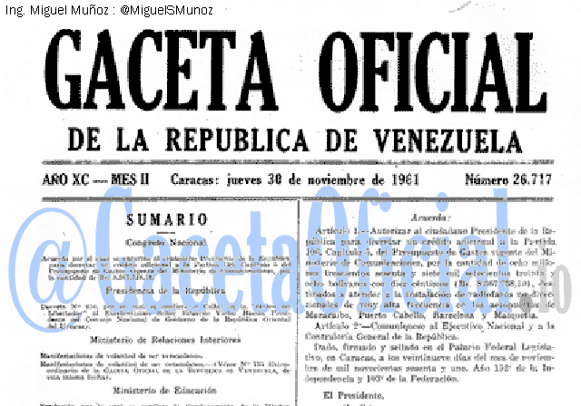 Gaceta Oficial 26717 del 30 Noviembre 1961