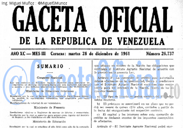 Gaceta Oficial 26737 del 26 Diciembre 1961