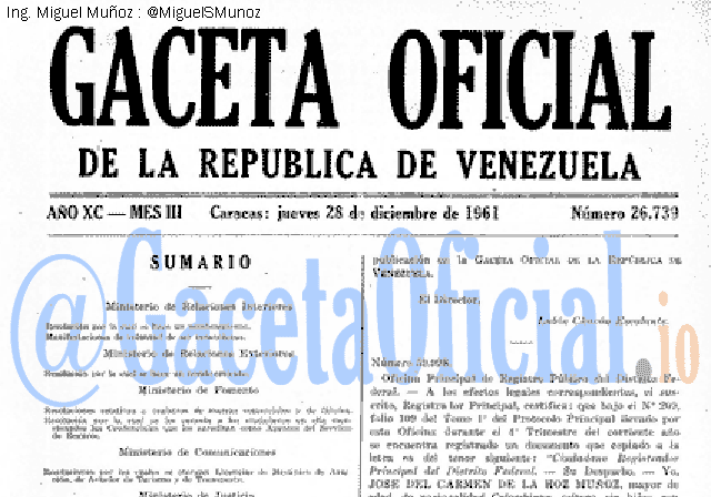 Gaceta Oficial 26739 del 28 Diciembre 1961