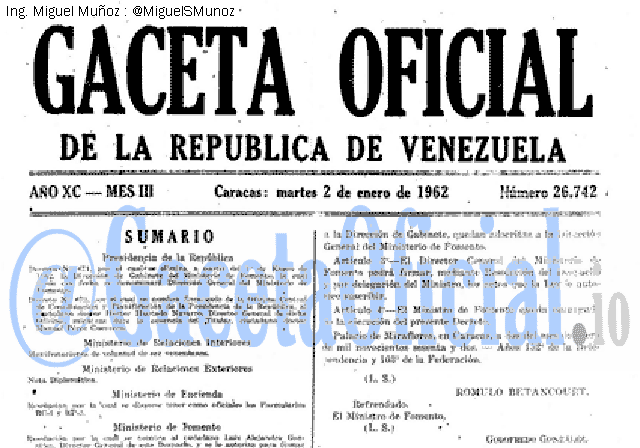 Gaceta Oficial 26742 del 2 Enero 1962