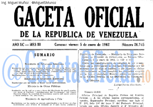 Gaceta Oficial 26745 del 5 Enero 1962