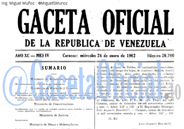Gaceta Oficial 26760 del 24 Enero 1962