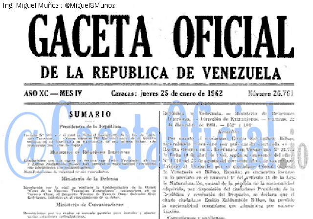 Gaceta Oficial 26761 del 25 Enero 1962