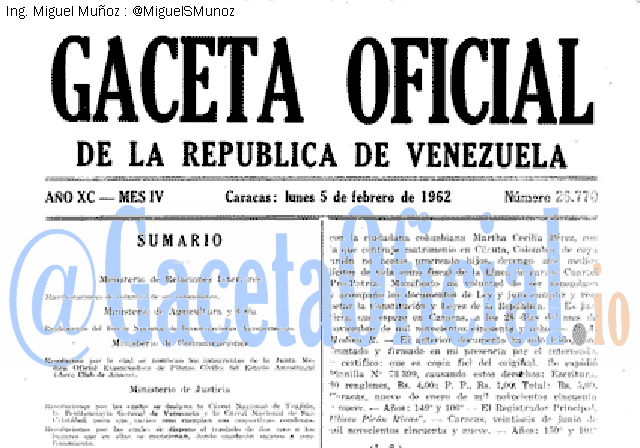Gaceta Oficial 26770 del 5 Febrero 1962