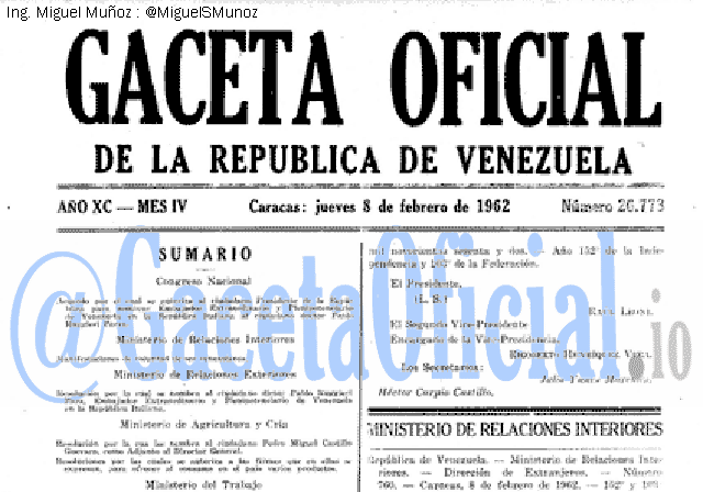 Gaceta Oficial 26773 del 8 Febrero 1962