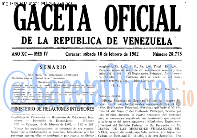 Gaceta Oficial 26775 del 10 Febrero 1962