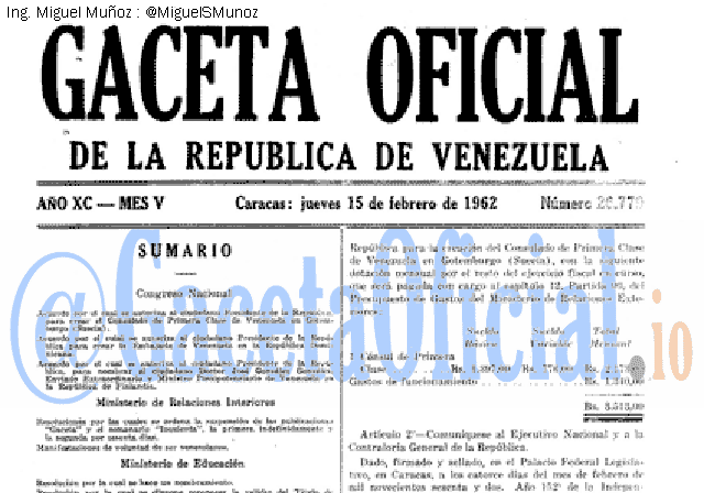 Gaceta Oficial 26779 del 15 Febrero 1962