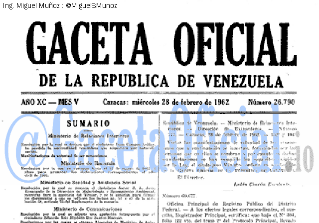 Gaceta Oficial 26790 del 28 Febrero 1962