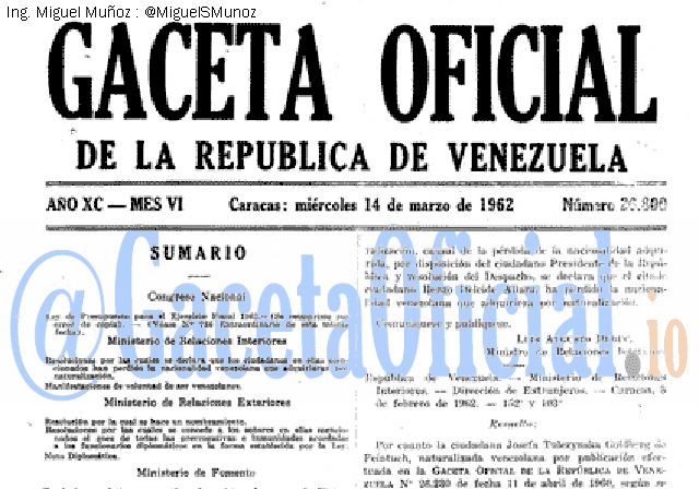 Gaceta Oficial 26800 del 14 Marzo 1962