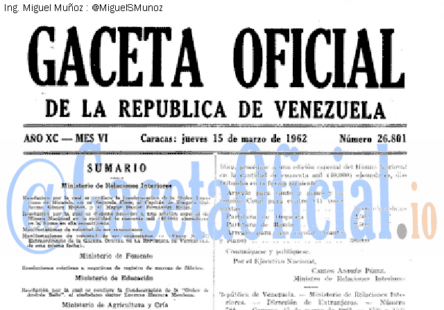 Gaceta Oficial 26801 del 15 Marzo 1962