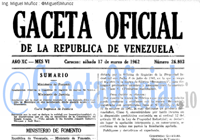 Gaceta Oficial 26803 del 17 Marzo 1962