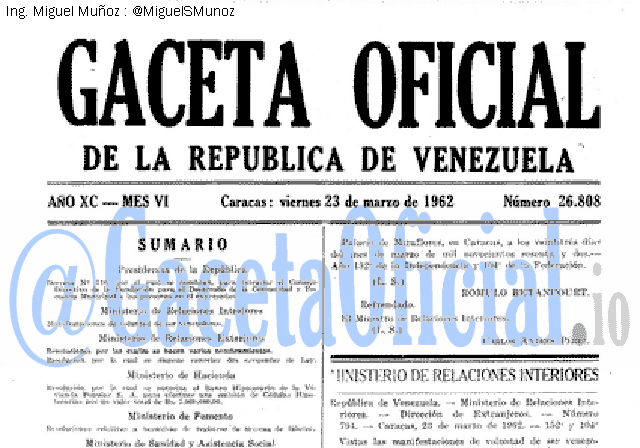 Gaceta Oficial 26808 del 23 Marzo 1962