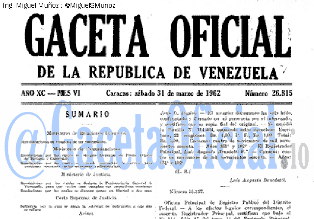 Gaceta Oficial 26815 del 31 Marzo 1962
