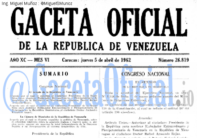 Gaceta Oficial 26819 del 5 Abril 1962