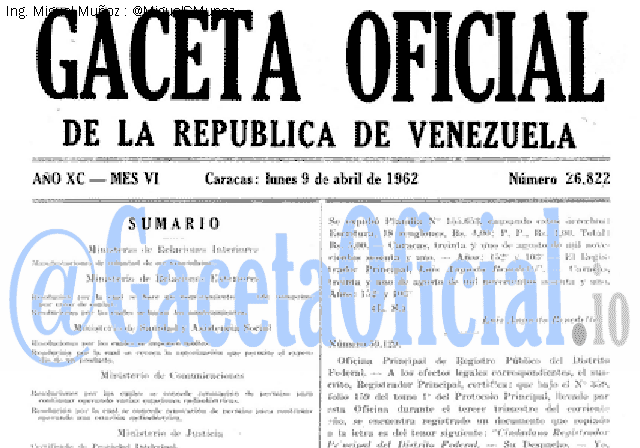 Gaceta Oficial 26822 del 9 Abril 1962