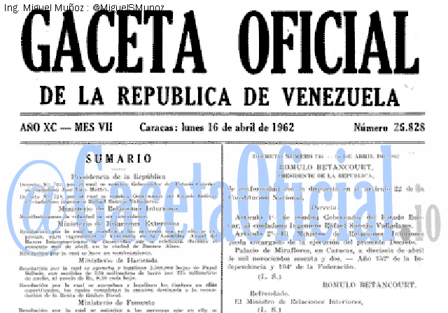 Gaceta Oficial 26828 del 16 Abril 1962