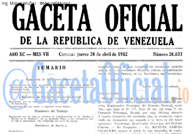 Gaceta Oficial 26833 del 26 Abril 1962
