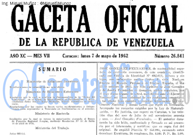 Gaceta Oficial 26841 del 7 Mayo 1962