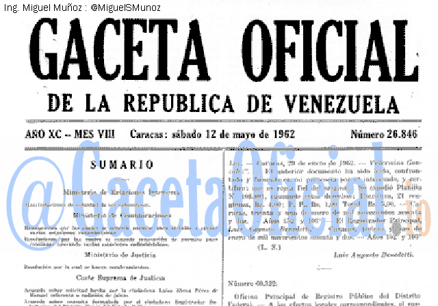 Gaceta Oficial 26846 del 12 Mayo 1962