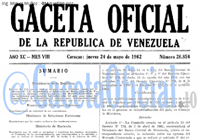 Gaceta Oficial 26856 del 24 Mayo 1962