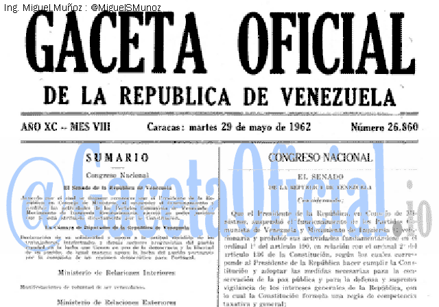 Gaceta Oficial 26860 del 29 Mayo 1962
