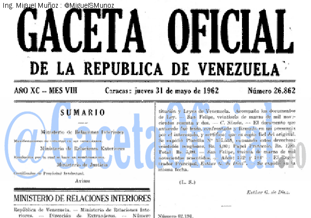 Gaceta Oficial 26862 del 31 Mayo 1962