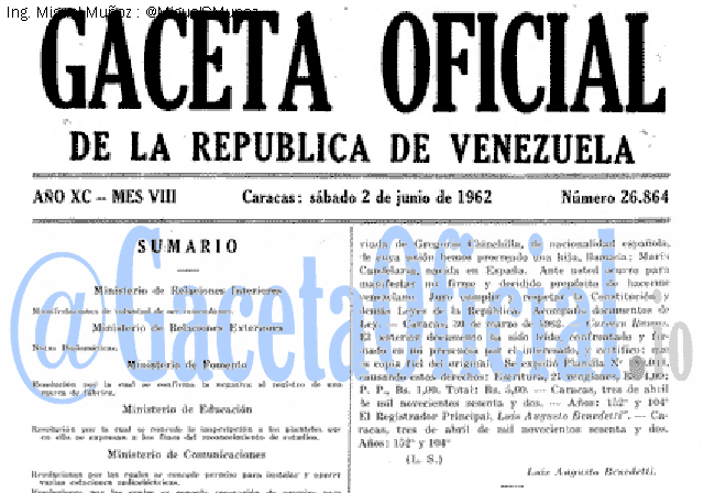 Gaceta Oficial 26864 del 2 Junio 1962