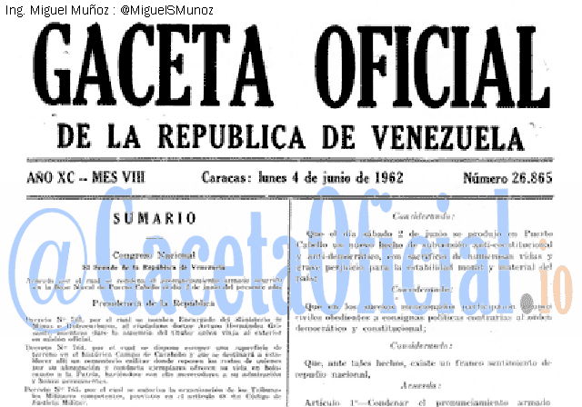 Gaceta Oficial 26865 del 4 Junio 1962