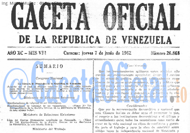 Gaceta Oficial 26868 del 7 Junio 1962