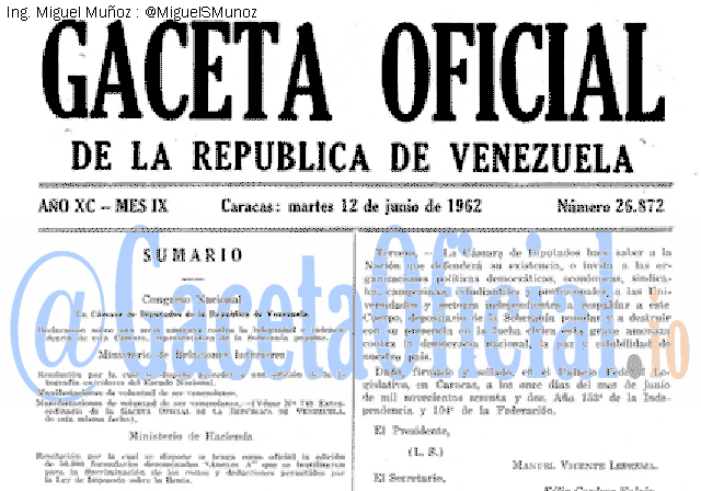 Gaceta Oficial 26872 del 12 Junio 1962