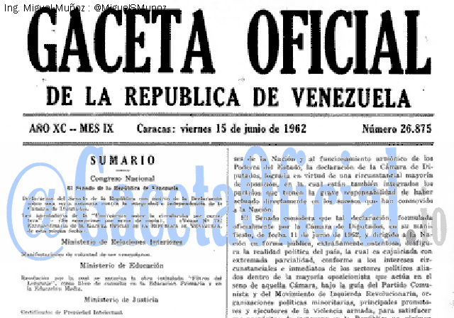 Gaceta Oficial 26875 del 15 Junio 1962