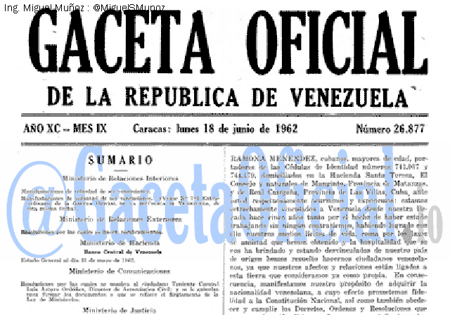 Gaceta Oficial 26877 del 18 Junio 1962