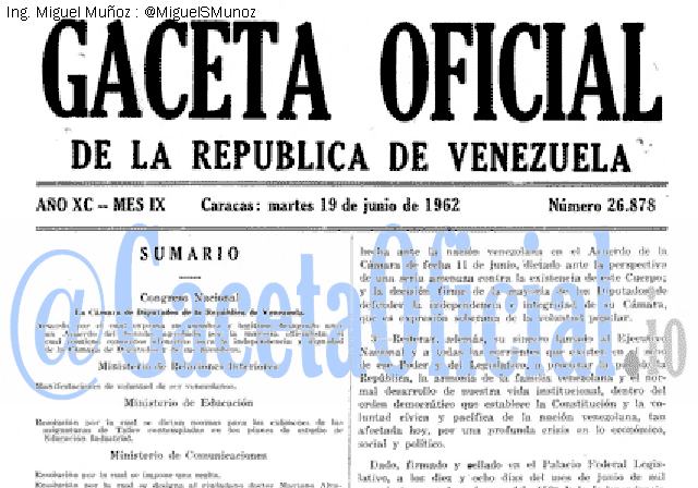Gaceta Oficial 26878 del 19 Junio 1962