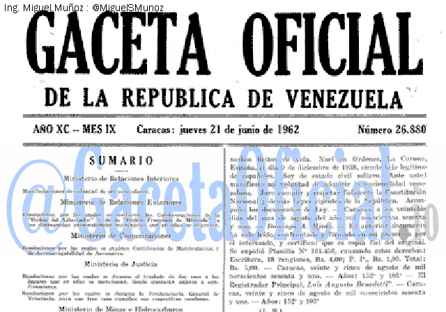 Gaceta Oficial 26880 del 21 Junio 1962