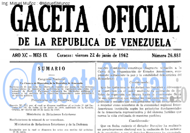 Gaceta Oficial 26881 del 22 Junio 1962