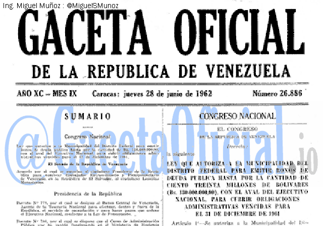 Gaceta Oficial 26886 del 28 Junio 1962